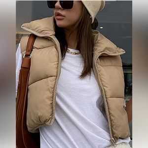Women’s tan cropped puffer vest